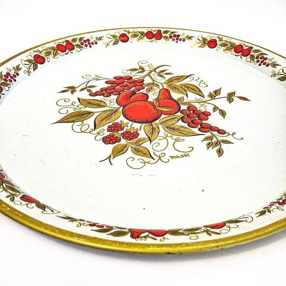 VTG Signed Maxey Fruit & Floral Round Metal Serving Tray 16” - Picture 2 of 6
